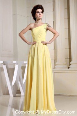 Beaded One Shoulder Empire Yellow Chiffon Prom Dresses For Girls