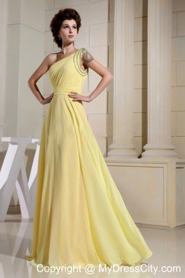 Beaded One Shoulder Empire Yellow Chiffon Prom Dresses For Girls