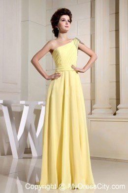 Beaded One Shoulder Empire Yellow Chiffon Prom Dresses For Girls