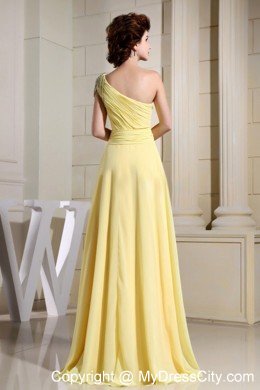 Beaded One Shoulder Empire Yellow Chiffon Prom Dresses For Girls