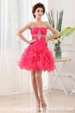 Beaded Ruffled Layers Hot Pink Short Prom Dress With Ruching