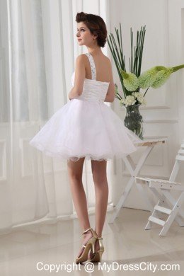 Organza Beaded One Shoulder Ruching For White Short Prom Dress