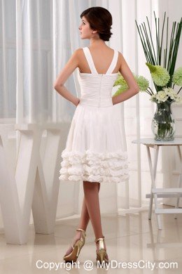 V-neck Straps A-Line Chiffon Ruffles Knee-length White Prom Dress