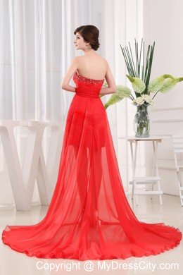 Sweet Red Beading and Ruches Prom Dress with Brush Train