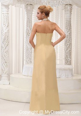 High Slit Beaded Halter Champagne Prom Dress For 2013