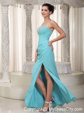 Light Blue Empire Chiffon Beading Prom Dress with Silt