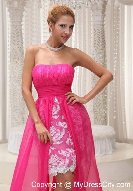 Hot Pink High-low Chiffon and Lace Prom Dress For 2013