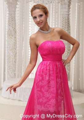 Hot Pink High-low Chiffon and Lace Prom Dress For 2013