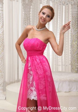 Hot Pink High-low Chiffon and Lace Prom Dress For 2013