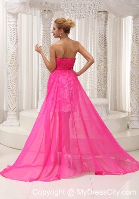 Hot Pink High-low Chiffon and Lace Prom Dress For 2013