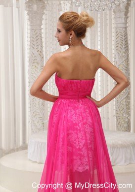 Hot Pink High-low Chiffon and Lace Prom Dress For 2013