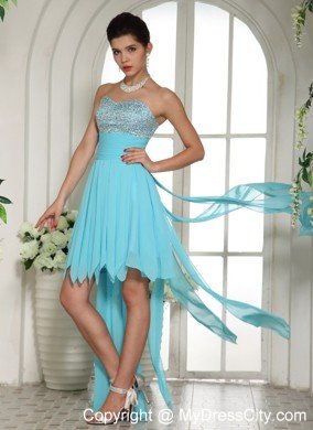 Aqua Blue Beaded Sweetheart 2013 High-low Prom Dress