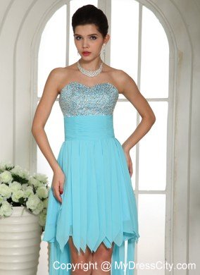 Aqua Blue Beaded Sweetheart 2013 High-low Prom Dress