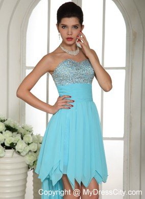 Aqua Blue Beaded Sweetheart 2013 High-low Prom Dress