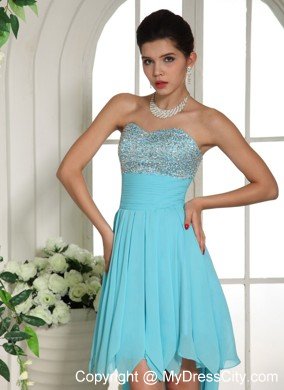 Aqua Blue Beaded Sweetheart 2013 High-low Prom Dress