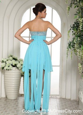 Aqua Blue Beaded Sweetheart 2013 High-low Prom Dress