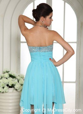 Aqua Blue Beaded Sweetheart 2013 High-low Prom Dress