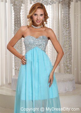 Aqua Blue Custom Made Beaded Prom Dress With Sweetheart