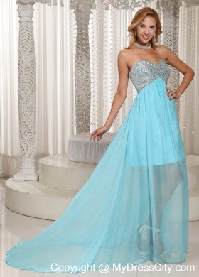 Aqua Blue Custom Made Beaded Prom Dress With Sweetheart