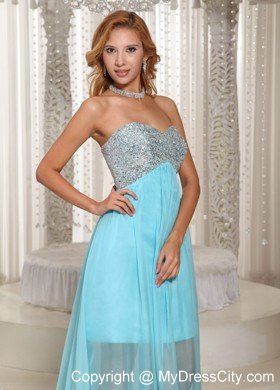 Aqua Blue Custom Made Beaded Prom Dress With Sweetheart