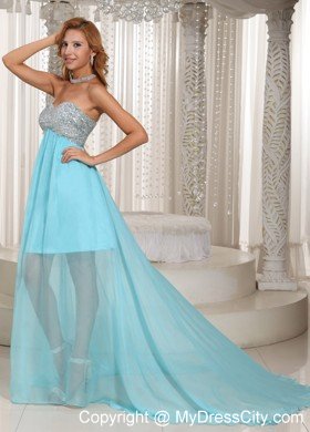 Aqua Blue Custom Made Beaded Prom Dress With Sweetheart