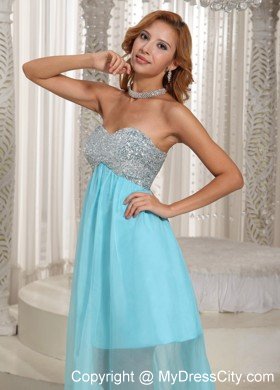 Aqua Blue Custom Made Beaded Prom Dress With Sweetheart