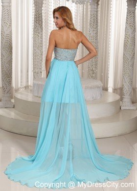 Aqua Blue Custom Made Beaded Prom Dress With Sweetheart