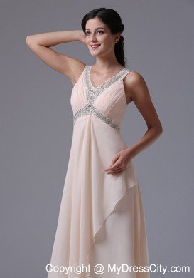 Lovely Cream Colored V-neck 2013 Prom Dress With Beading