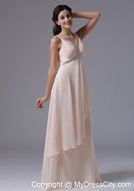 Lovely Cream Colored V-neck 2013 Prom Dress With Beading