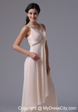 Lovely Cream Colored V-neck 2013 Prom Dress With Beading