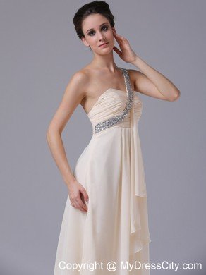 One Shoulder Cream Empire Chiffon Prom Dress for Women