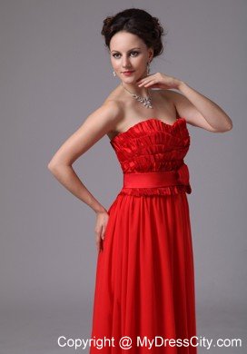 Sweetheart Layers Bowknot Floor-length For Red Prom Dress