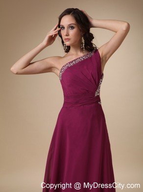 Burgundy One Shoulder Chiffon Prom Dress with Cutout Back