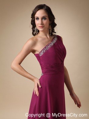 Burgundy One Shoulder Chiffon Prom Dress with Cutout Back