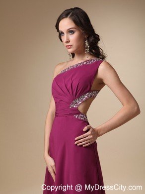 Burgundy One Shoulder Chiffon Prom Dress with Cutout Back