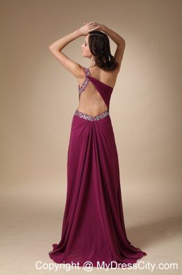 Burgundy One Shoulder Chiffon Prom Dress with Cutout Back