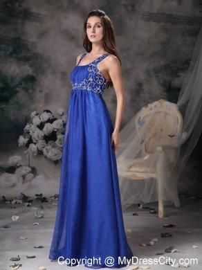 Royal Blue Straps Beading Chiffon Prom Dress For Girls