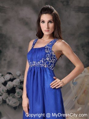 Royal Blue Straps Beading Chiffon Prom Dress For Girls