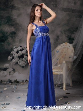 Royal Blue Straps Beading Chiffon Prom Dress For Girls