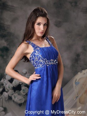 Royal Blue Straps Beading Chiffon Prom Dress For Girls