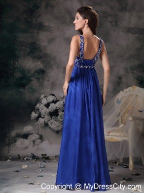 Royal Blue Straps Beading Chiffon Prom Dress For Girls