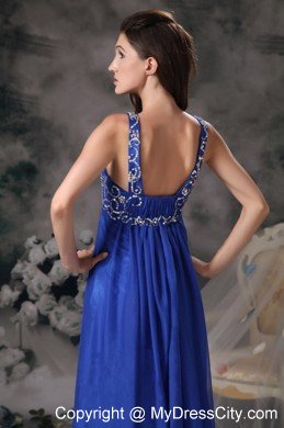 Royal Blue Straps Beading Chiffon Prom Dress For Girls