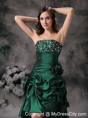 Unique Strapless High-low Green Prom Dress with Beading