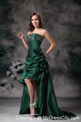 Unique Strapless High-low Green Prom Dress with Beading