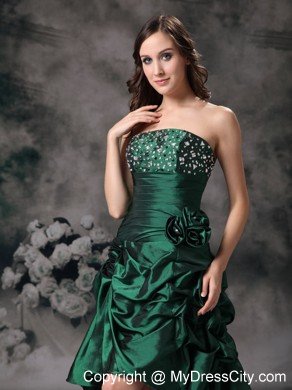 Unique Strapless High-low Green Prom Dress with Beading