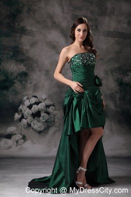 Unique Strapless High-low Green Prom Dress with Beading