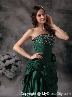 Unique Strapless High-low Green Prom Dress with Beading