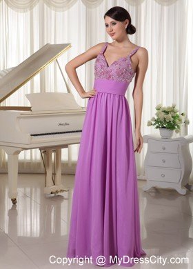 Spaghetti Straps Lavender Prom Party Dress With Beading