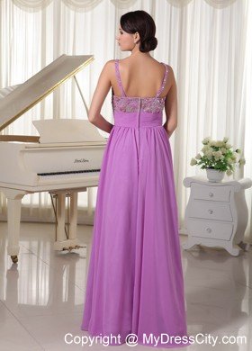 Spaghetti Straps Lavender Prom Party Dress With Beading