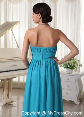 Beaded Decorate Waist Teal Chiffon Prom Dress With Brush Train